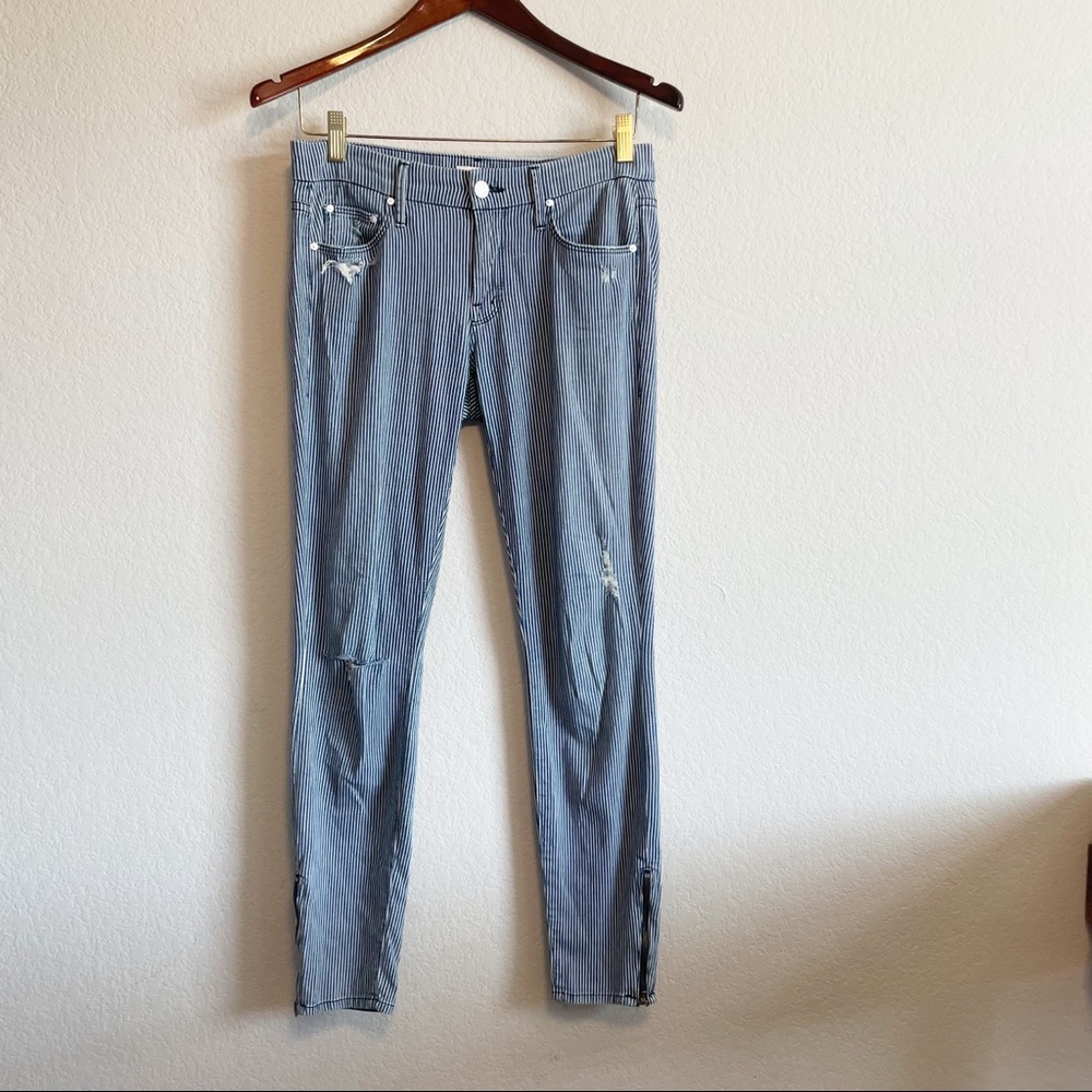 Mother The Looker Ankle Zip On the Road Destroyed Railroad Stripe Pants Jeans